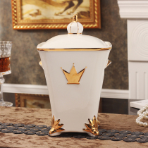 European high-grade desktop trash can with lid living room household bathroom creative small trash can ceramic storage bucket