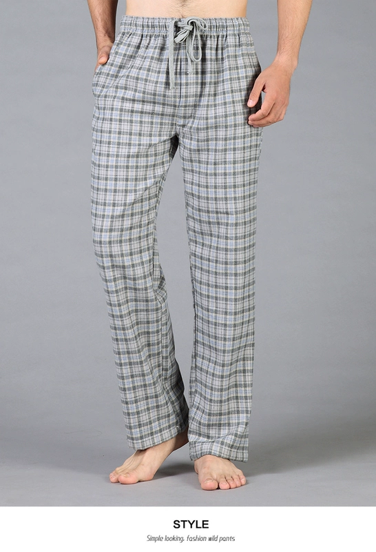Quần ngủ nam mùa xuân và mùa thu cotton kẻ sọc kích thước lớn quần nhà giản dị quần lỏng mùa thu và mùa đông dày quần cotton nhà quần đùi