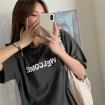 2022 summer fit new loose medium length T-shirt woman short sleeve foreign air 100 lap pure cotton casual half sleeve blouses