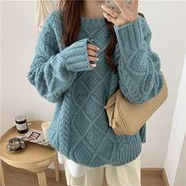 New method of small crowdgentleness Lazy Breeze with Knitted Loose headwear Thickened Fashion Long Sleeve Sweater Woman