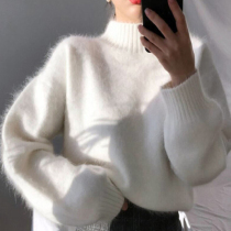 Autumn Winter New white Horse Hairy lenient Lazy Wind Thickened Sweater Woman outwear a half-high collar cover headliner