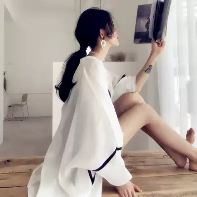 Net red super fairy medium long version cardigan thin chiffon jacket T-shirt foreign pie loose beach sunscreen female summer ins tide