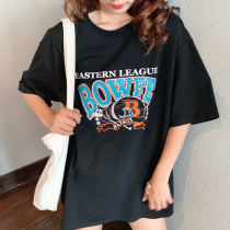 2022 summer loaded with new loose medium length T-shirt female short sleeve Original Cebu Wind Alphabet Printed Half Sleeve Blouse