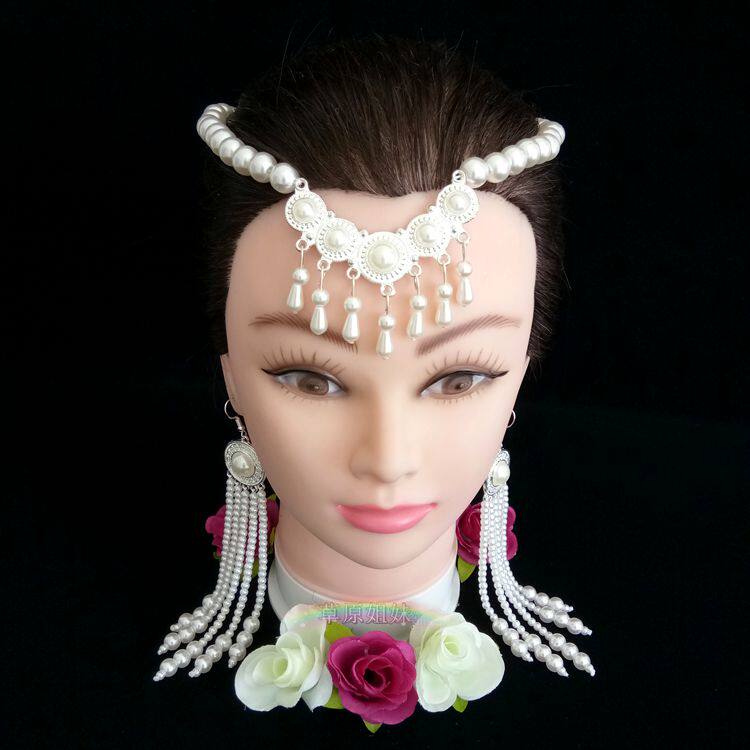 Mongolian lady's new minimalist headwear handmade string beads Mongolian Elements popular hair accessories Dance Mongolian robe accessories