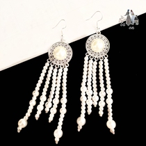 Mongolian element female style pop short irregular earrings white imitation pearl earrings everyday performance ornament