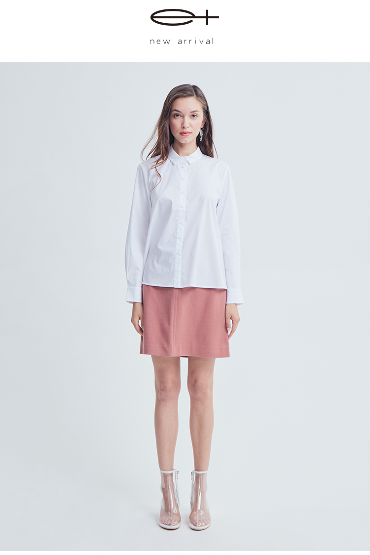 一 嘉 e + Mùa xuân và mùa thu Cotton mới của phụ nữ Micro-thun cơ bản Áo dài trắng cơ bản Slim Top - Áo sơ mi sơ mi đẹp