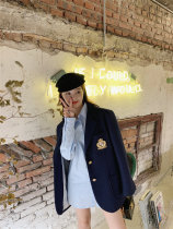 Mrs Qian college style suit female 2019 new British style loose blazer high waist pleated skirt two-piece set