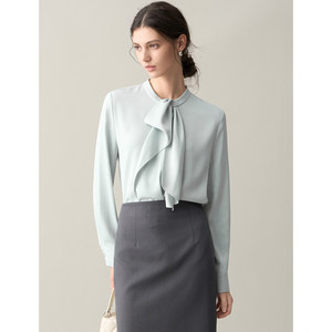 Ruiqia Collection Elegant Style Tie-Neck Ribbon Shirt Women's Long Sleeve Slimming Commuting Office Ol Top Women's