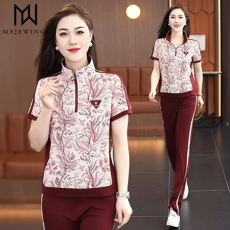 Authentic Boutique Fashion Casual Sports Suit 2026 New Summer Style Trendy Floral Short-Sleeve Running Outfit Two-Piece Set