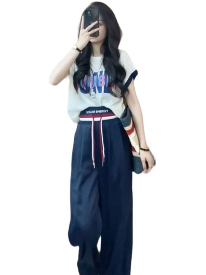 专柜正品时尚休闲运动套装女夏薄款百搭宽松减龄短袖阔腿裤两件套