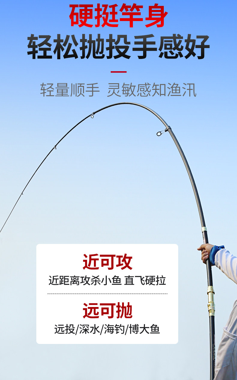 Море удочкой 战八方鱼竿3.9米抛竿远投竿碳素超硬海杆3.64.5米抛杆海钓钓竿