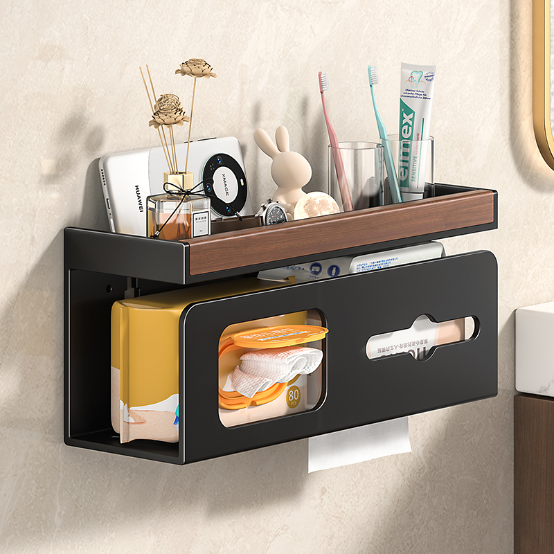 Walnut Bathroom Toilet Paper Holder Wall-Mounted Restroom Washbasin Wet Wipes Tissue Storage Rack Tissue Box