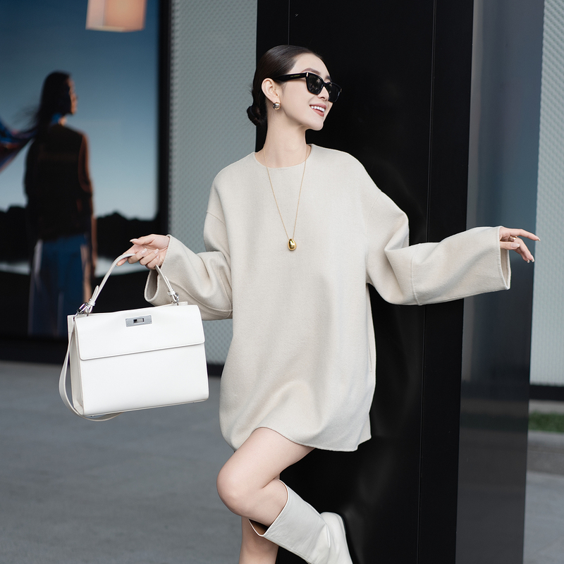 Bella Wool + Alpaca Wool Pullover Dress for Women, Autumn and Winter, Loose Round Neck, Mid-Length, Minimalist T-Dress
