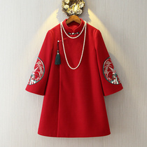 Small good home Chinese retro autumn and winter modified embroidery a cheongsam jacket New Year red dress women