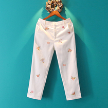 Xiaoshanzhijia 2021 spring and summer clothes retro Chinese style with improved cheongsam embroidered pants 8 points casual pants for women