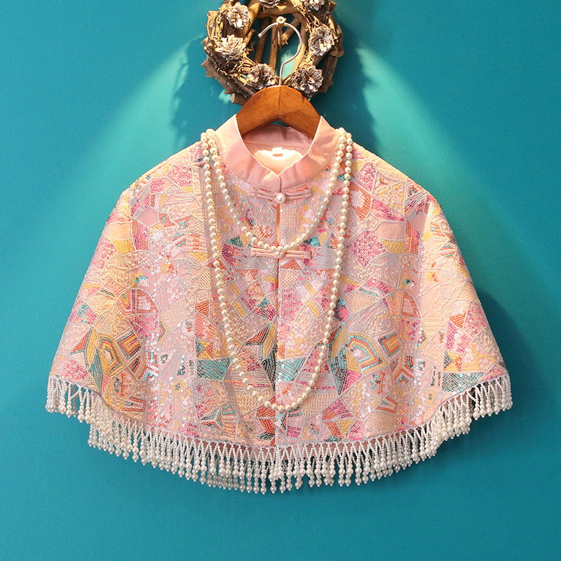 Xiao Xiao House 2021 retro bead embroidered flaggown shawl short - line buckle Chinese buckle coat woman