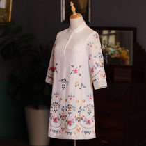 Little good home vintage Chinese style silk embroidery Chinese Tang top shirt long shirt modified cheongsam 2021 summer