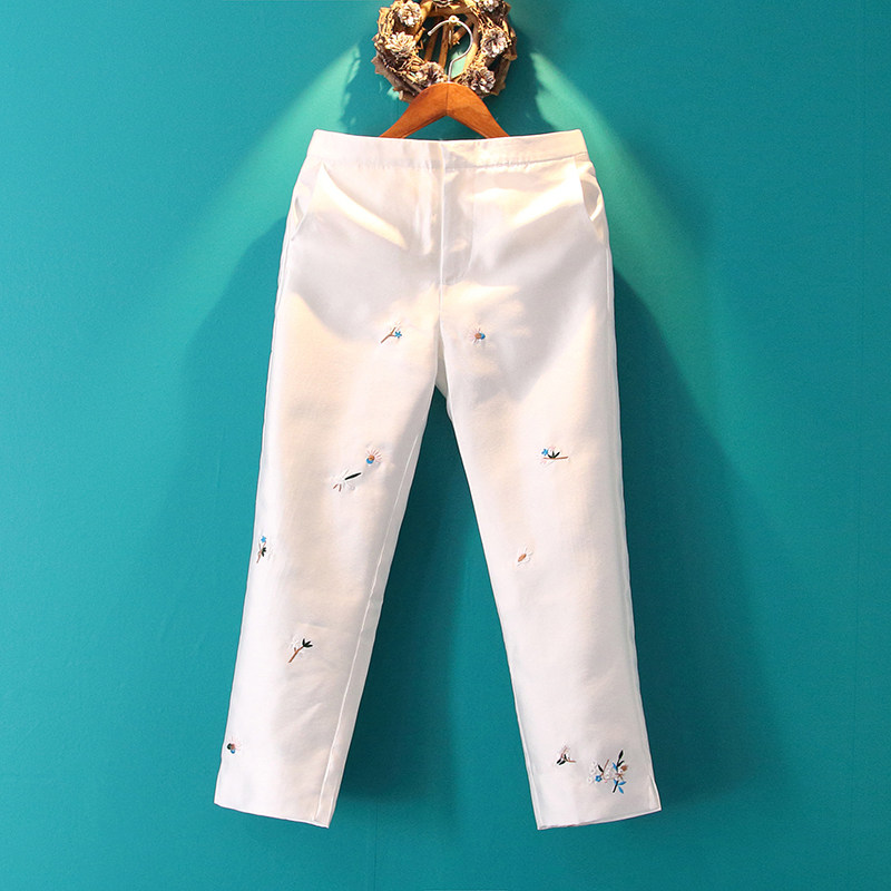 (Special offer non-refundable) Xiaoshan's home retro national style women's cheongsam 9 points embroidered pants Chinese casual thin cotton pants