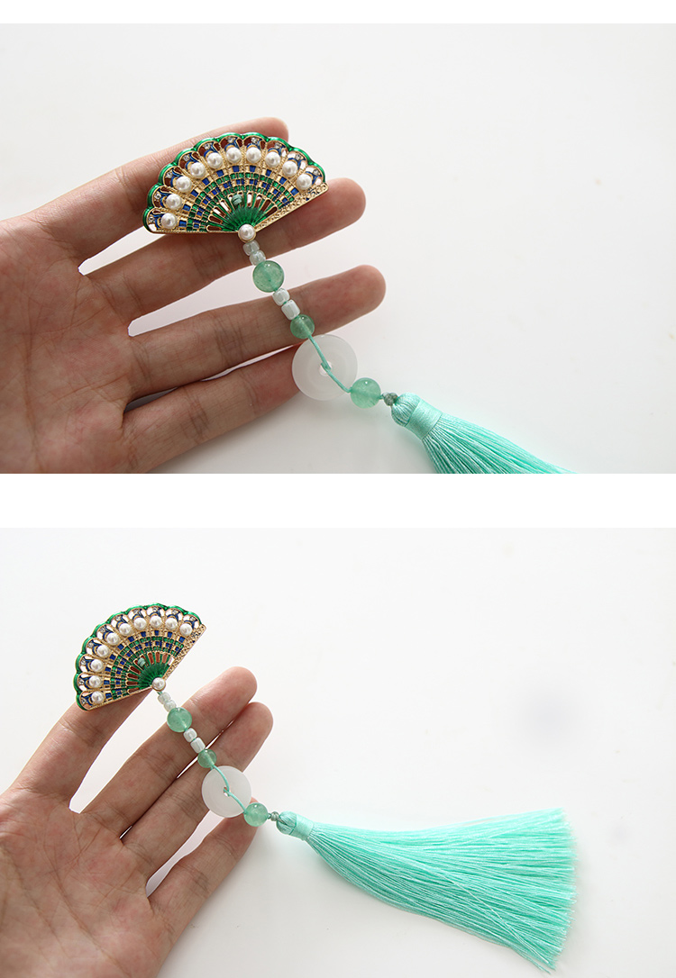 [Jade fan] Xiaoshan home retro Phong cách Trung Quốc Tang phù hợp với sườn xám Quần áo Trung Quốc hình quạt trâm áp lực tua rua 襟 mặt dây chuyền hoa cài áo