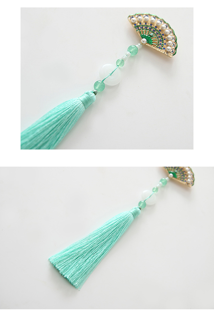 [Jade fan] Xiaoshan home retro Phong cách Trung Quốc Tang phù hợp với sườn xám Quần áo Trung Quốc hình quạt trâm áp lực tua rua 襟 mặt dây chuyền hoa cài áo