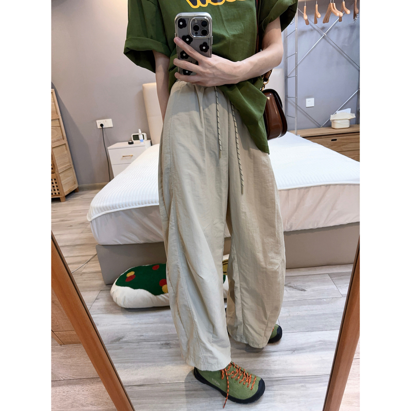 Bf Style Lazy Straight-Leg Pants for Women, Loose Casual Quick-Drying Wide-Leg Slimming High-Waisted Thin Cargo Pants for Summer