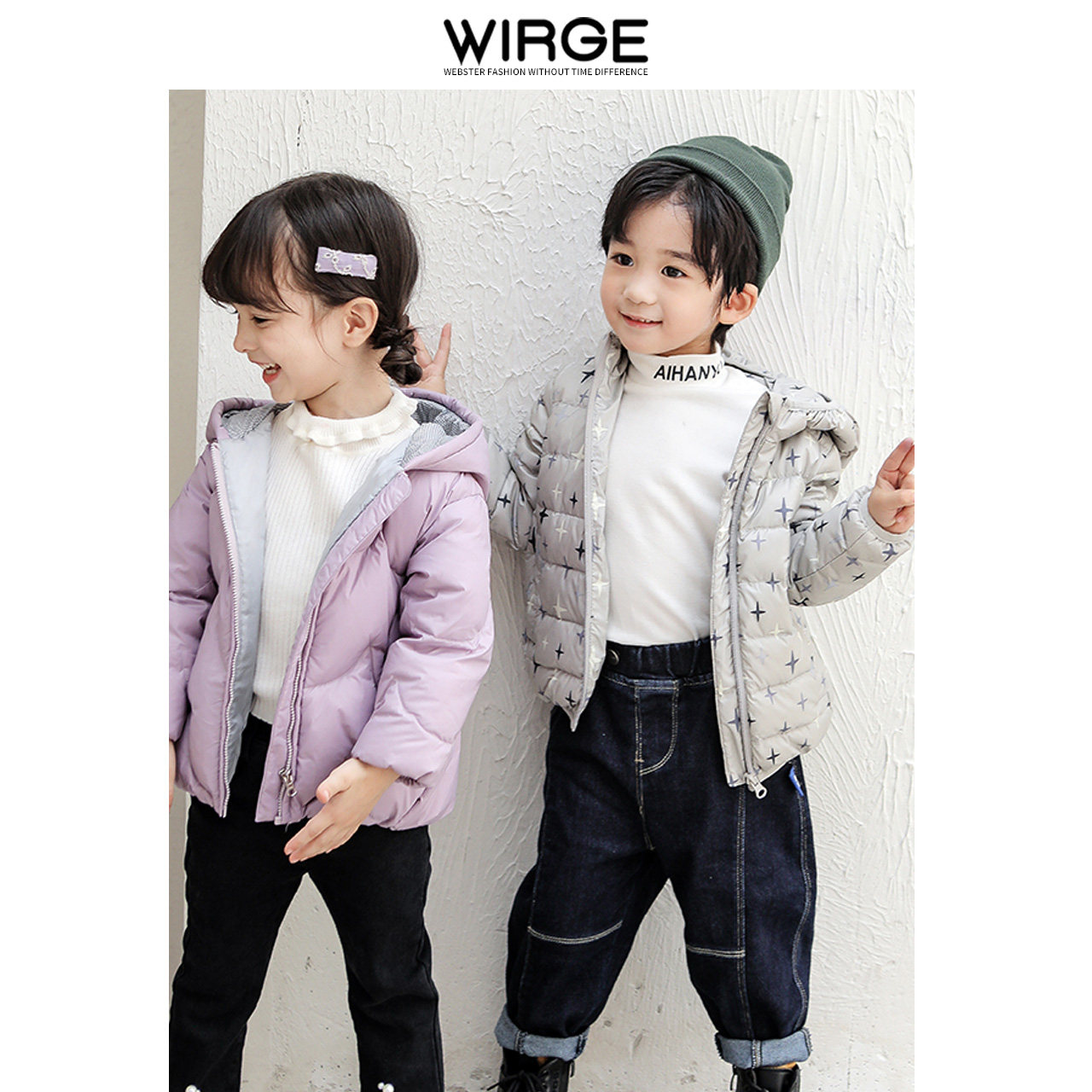 Webster's men and women middle and big children's white duck down short section light and thin hooded warm sweet autumn and winter coat down jacket