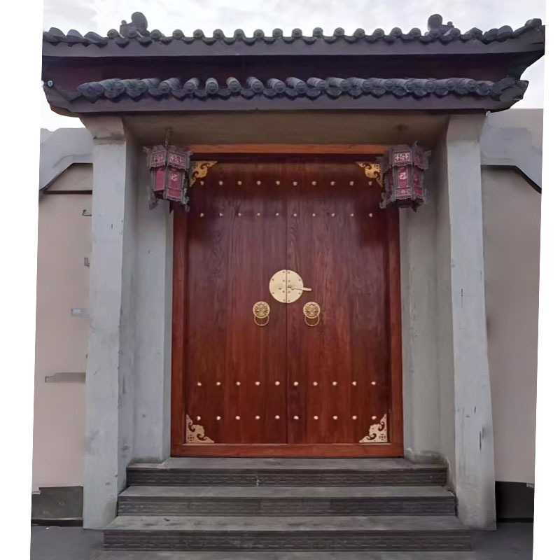 Solid Wood Door, Elm Wood Chinese-Style Courtyard Door, Villa Antique-Style Door, Ancestral Hall Self-Built House Entrance Pineapple Lattice Door