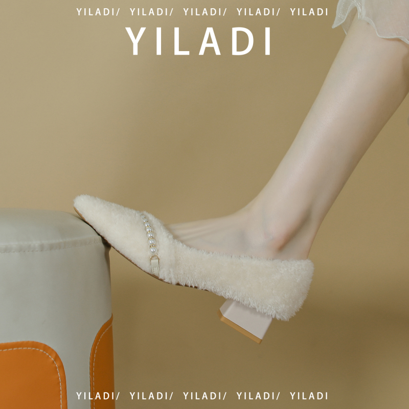 Original Design~ Pearl Fur Shoes for Women, Winter Outdoor Wear, Chunky Heel, Pointed Toe, Young Girl Style, Fairy Style, French High Heels for Women Original Design~ Pearl Fur Shoes for Women, Winter Outdoor Wear, Chunky Heel, Pointed Toe, Young Girl Style, Fairy Style, French High Heels for Women