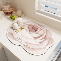 Light luxury flower kitchen diatom mud drain pad household sink side no-wash quick-drying absorbent pad dish drying pad