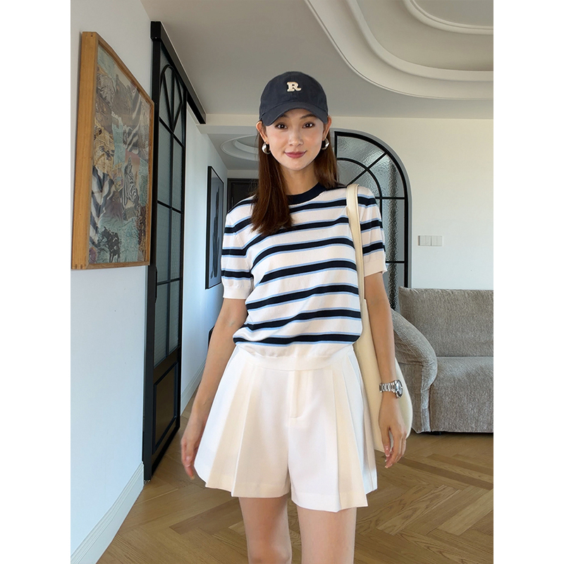Eul Eby Miu Series Wide-Leg Pants Short Casual Pleated Design Women's Summer Suit Shorts Loose and Breathable Eul Eby Miu Series Wide-Leg Pants Short Casual Pleated Design Women's Summer Suit Shorts Loose and Breathable