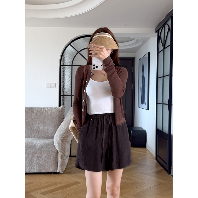 Eul Eby One-Size-Fits-All Acetate Pants, Summer Elastic Waist New Style, High-End Texture, Loose Casual Shorts for Women