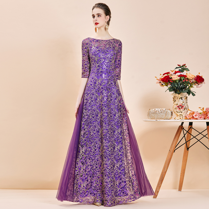 2026 Popular High-End Wedding Mother-Of-The-Bride Young Mother-In-Law Performance Dress Purple Slim Long Dress Evening Gown Women's Embroidery