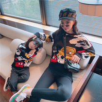 2021 autumn and winter new fun parent-child cartoon pullover sweater mother and son mother and daughter baby foreign knitwear tide