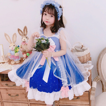 Childrens skirt Japanese lolita Girls Dress Summer Full star Lolita Short sleeve princess dress Puff yarn