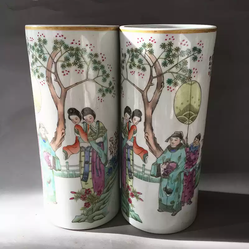 古玩古董瓷器收藏做旧仿古瓷青花喜字双耳花瓶一对家居装饰摆件-淘宝