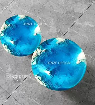 Creative art epoxy resin abyss river table coffee table modern simple solid wood round living room tea table home