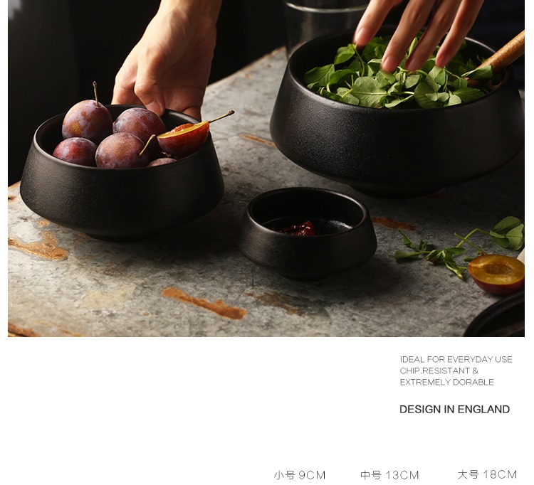 颐 颐 sáng tạo bát cơm gốm đen chà cao bát nhà bát bát nhà hàng phở bát bát ăn vặt dĩa
