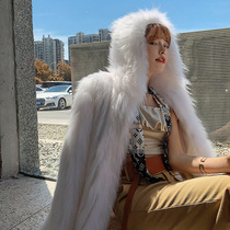 Raccoon fur hooded car strip fur coat female Korean casual slim short long sleeve young woven coat