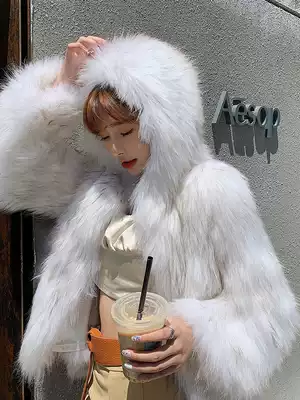 Raccoon fur hooded woven fur coat women's new long sleeve Korean casual thick thin hooded coat winter