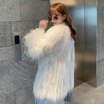 New socialite wind imported encrypted raccoon fur car fur coat female tassel thin Korean medium long coat