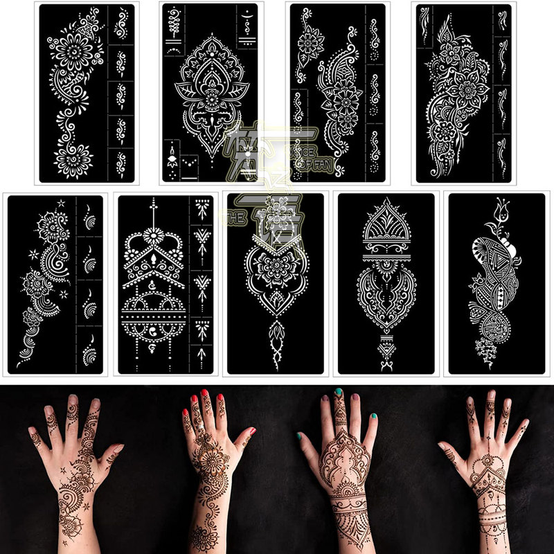 Henna Tattoo Templates, Trendy Foreign Internet Celebrity Designs, Traditional Henna Patterns, Three-Layer Film Set, 9 Pieces