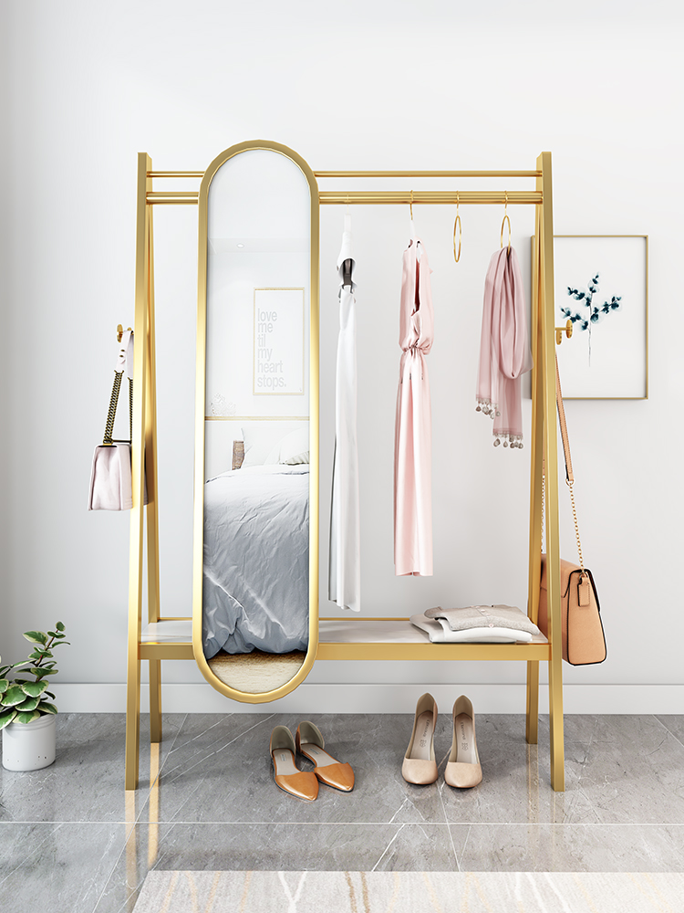 Full-length mirror hanger One-piece marble floor-to-ceiling bedroom Full-length mirror coat rack Simple modern clothing rack