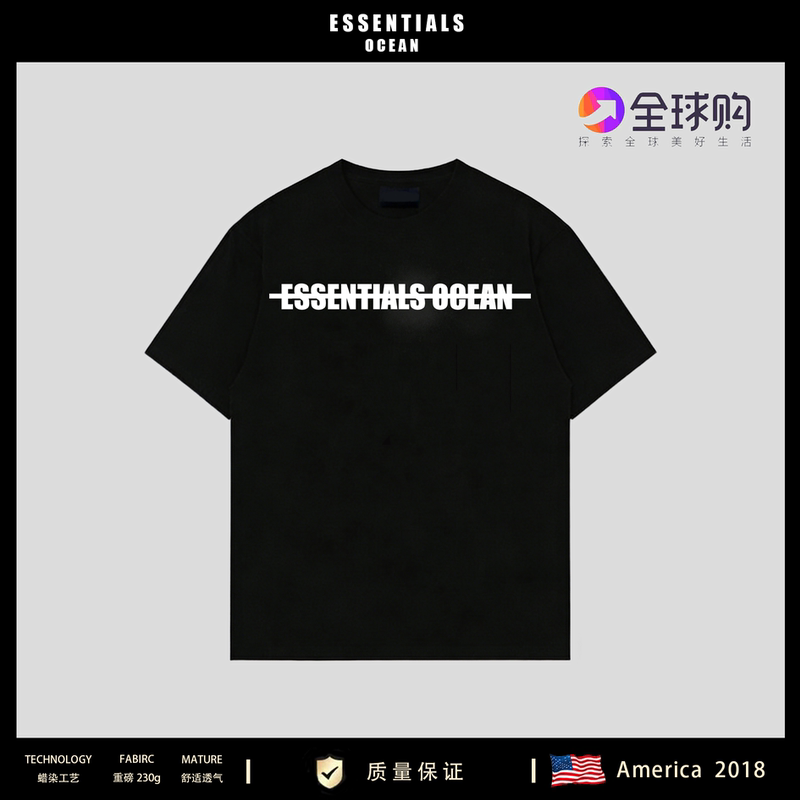 American Essentials Ocean Short-Sleeved T-Shirt for Men and Women, American Trendy Brand Loose Black Top 2026 Summer