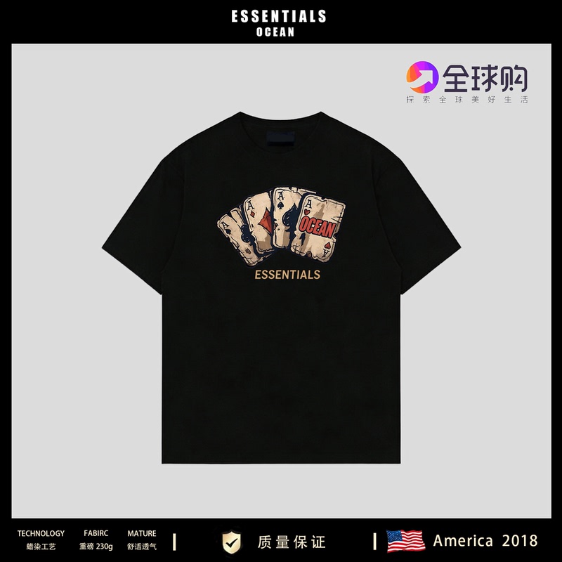 American Essentials Ocean Black Short-Sleeved T-Shirt Summer Men's Trendy Brand Designer Printed Couple Tops
