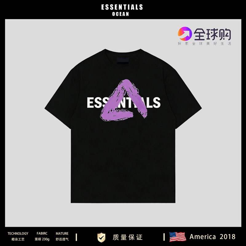 American Essentials Ocean American Fashion Brand Short-Sleeved T-Shirt for Men and Women with Loose Letter Print in Black New Style