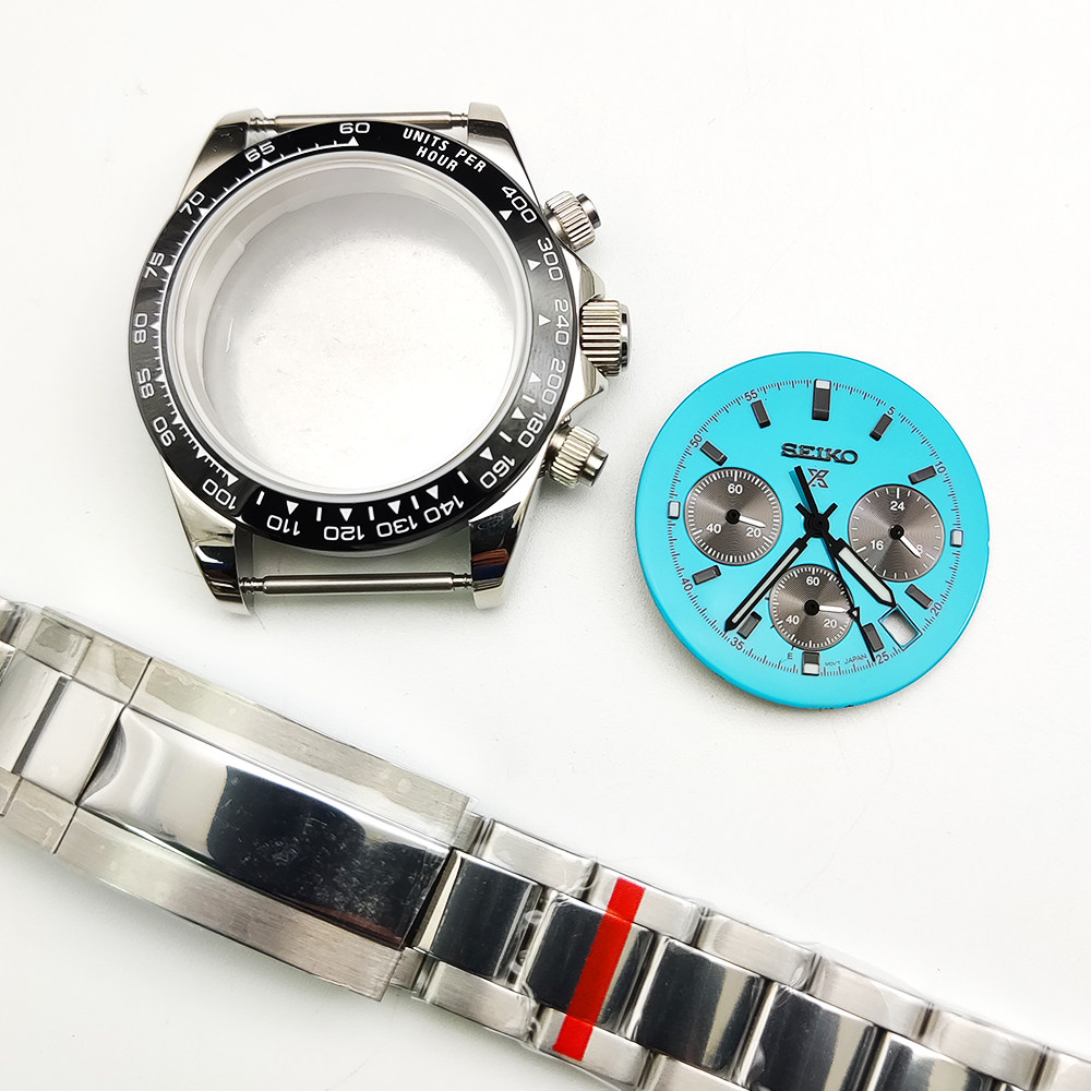 Аксессуары 39mm手表表壳全套+中光钢带 代用精工石英vk63机芯改装配件蓝宝石 Parnsrpe