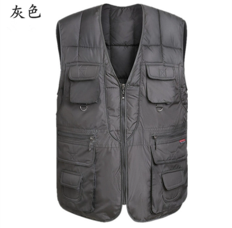 Mẫu nam mùa thu đông xuống áo vest cotton trung niên nhiều túi cổ chữ V dày ấm vest vest rộng