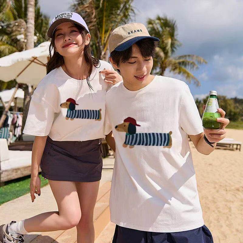 重磅棉T宽松时尚印花短袖t恤男女情侣夏季休闲上衣0402黑色纯白