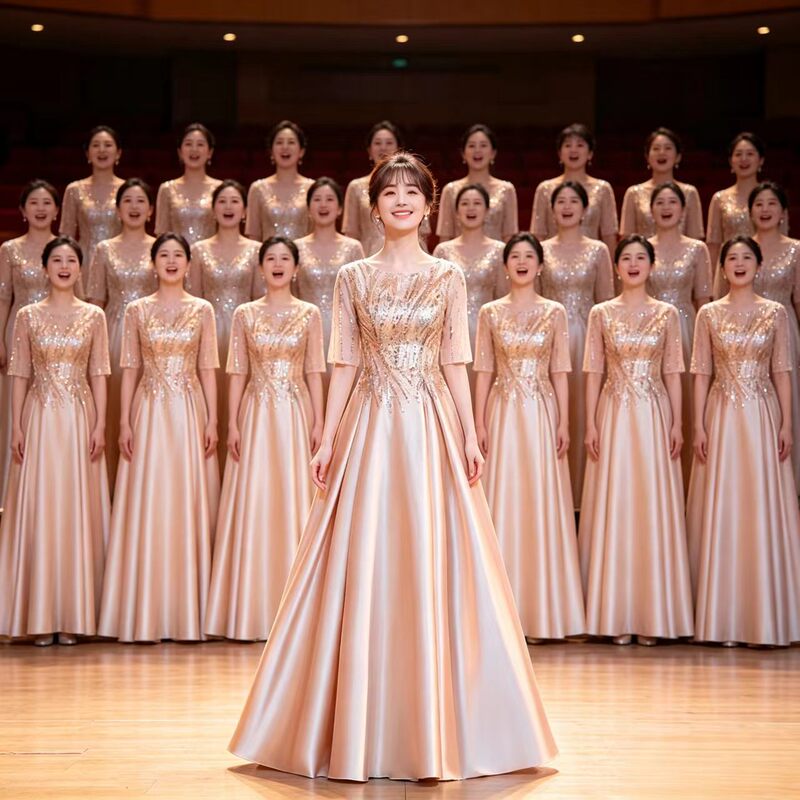 Chorus Performance Dress for Women, Long Sequined Dress, Slimming Performance Gown, Student Red Song Choir Stage Conductor Performance Chorus Performance Dress for Women, Long Sequined Dress, Slimming Performance Gown, Student Red Song Choir Stage Conductor Performance