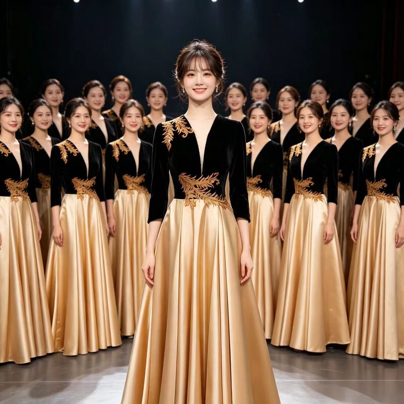 Choir Performance Dress for Women, Long Red Dress for Singing Competition, Recital Evening Gown, Student Performance Slim-Fit Evening Gown